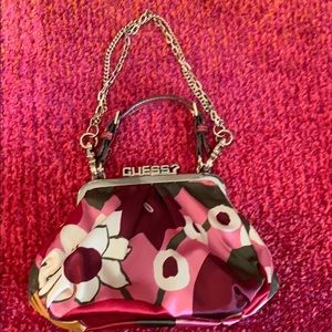 Guess flowered satin mini purse.
